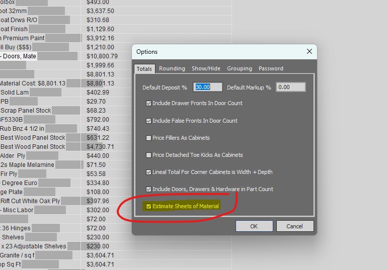 Estimate Sheets of Material
