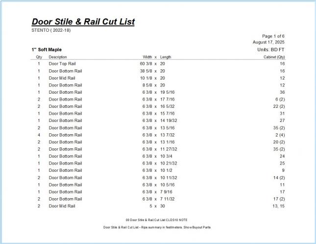 00 Door Stile & Rail Cut List CLDS10 NOTE