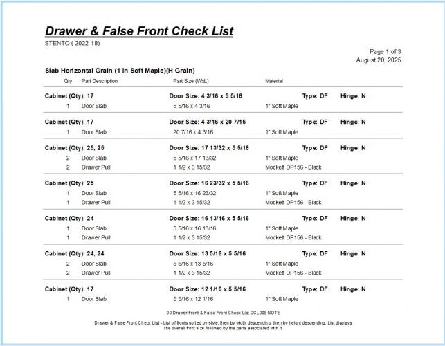 00 Drawer Front & False Front Check List DCL008 NOTE
