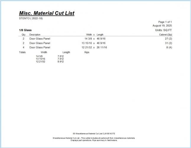 00 Miscellaneous Material Cut List CLMI08 NOTE