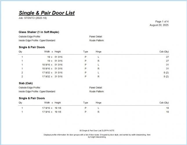 00 Single & Pair Door List DLSPP4 NOTE