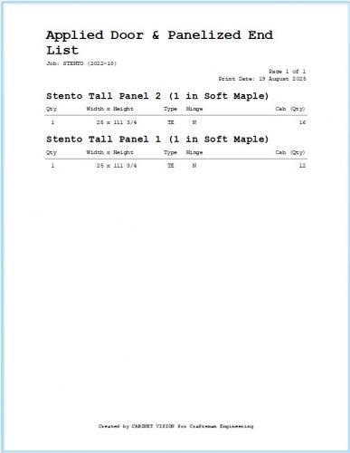 Applied Door & Panelized End List w/Notes DLAP05