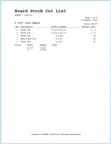 Board Stock Cut List CLBS10