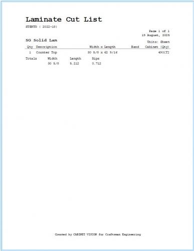 Laminate Cut List CLLA04