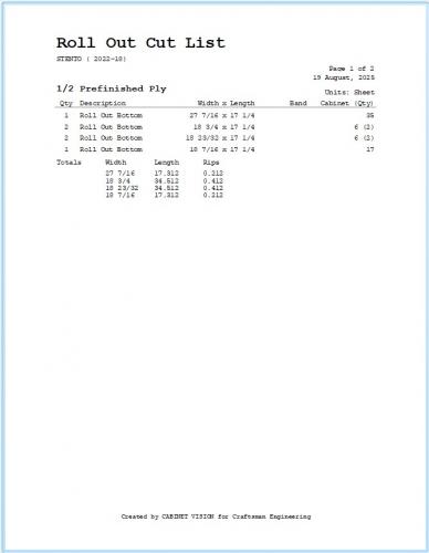 Roll Out Cut List CLRO11
